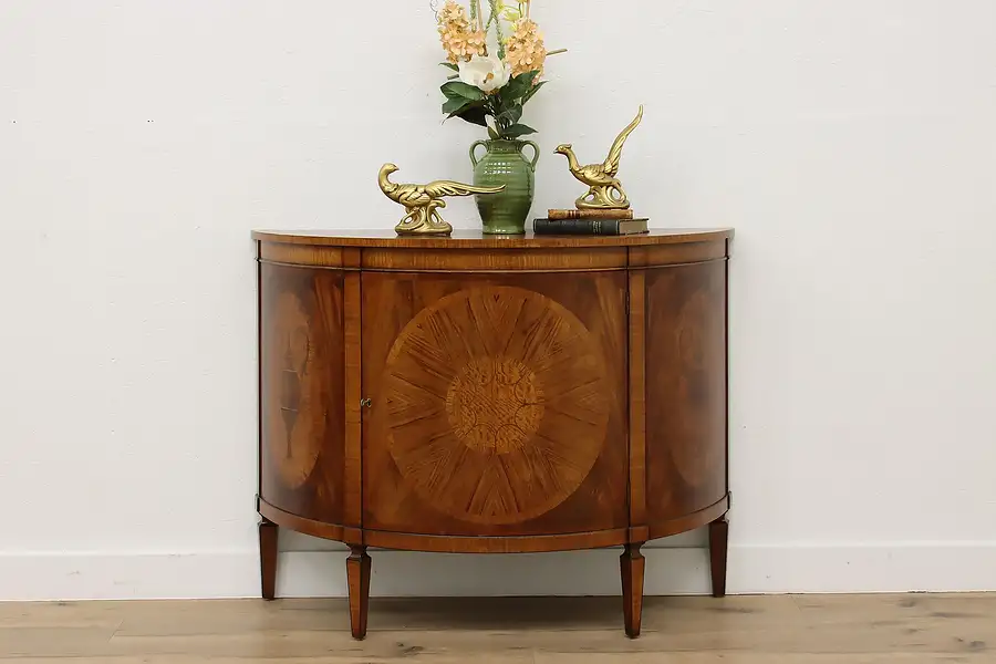 Main image of Hepplewhite Vintage Mahogany & Marquetry Demilune Console