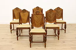Set of 8 Country French Vintage Carved Dining Chairs, Bau
