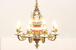 Traditional Vintage Georgian Brass Chandelier, Wax Candles