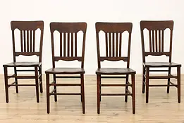 Set of 4 Farmhouse Antique Oak Dining or Gaming Chairs #48664