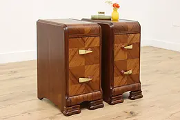 Pair of Art Deco Vintage Walnut Nightstands End Side Tables #48627