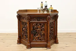 Gothic Antique Corner Bar Cabinet or Console, Knights, Lions #48717