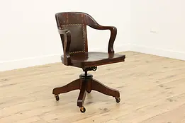 Leather & Oak Antique Traditional Office Library Desk Chair #49272