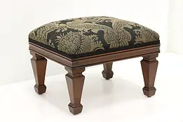 Traditional Vintage Carved Walnut Footstool, New Upholstery #48437