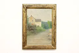 Windmill & River Antique Original Oil Painting, Stohr 19.5" #49127