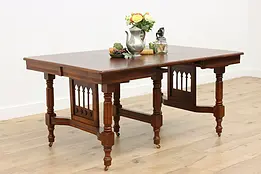 Victorian Eastlake Antique 42" Cherry Dining Table, 2 Leaves #46269