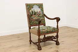 Renaissance Design Vintage Needlepoint Throne Chair, Hunters #49946