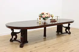 Carved Griffins Antique 57" Mahogany Dining Table Opens 11'  #50136