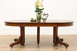 Victorian Antique 48' Round Oak Dining Table, Opens 84" #50272