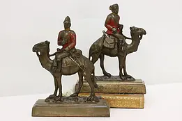 Pair of Antique Bronze Camel Sculptures, Door Stops Bookends #48613