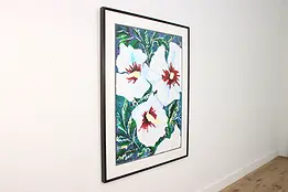 Hibiscus Flowers Vintage Original Painting, Signed 51" #50176