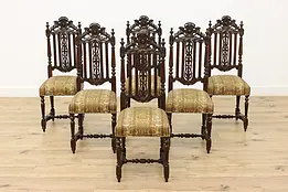 Set of 6 Antique Renaissance Design Chairs, Carved Lions #50589