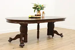 Victorian Antique Round Oak Dining Table, 4 Leaves, Niemann #50157