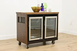 Farmhouse Pine Rolling Bar Cabinet Kitchen Island, Coolers #49362