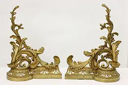 Pair of Renaissance Design Antique Brass Fireplace Chenets #49341