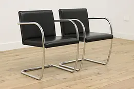 Pair Italian Midcentury Modern Vintage Chrome Leather Chairs #50901