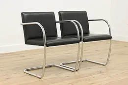Pair Italian Midcentury Modern Vintage Chrome Leather Chairs #50902
