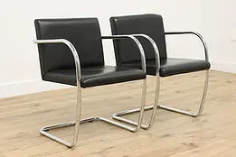 Pair Italian Midcentury Modern Vintage Chrome Leather Chairs #50903