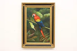 Scarlet Macaw Vintage Original Oil Painting, Raymond 45.5" #50146