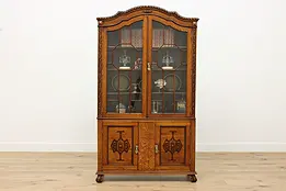Tudor Design Antique Carved Oak China Display Cabinet, Kings #51212