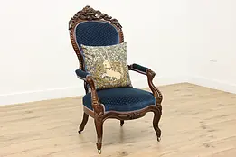 Victorian Rococo Antique Rosewood Armchair, Hand Carved #50652