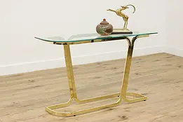 Brass & Beveled Glass Vintage Sofa or Hall Console Table #51310