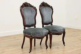 Pair of Victorian Rococo Antique Carved Rosewood Chairs #50654