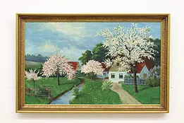 Spring Cottage Vintage Original Oil Painting Frommhold 46.5" #50936