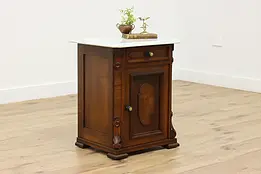 Victorian Antique Carved Walnut & Marble Top Nightstand #51249