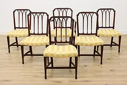 Set of 6 Hepplewhite Design Vintage Mahogany Dining Chairs #51178