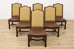Set of 6 Vintage Traditional Leather Dining Chairs, Hickory #51346