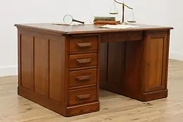 Traditional Antique Oak Office Library Partner Desk, Leopold #51251