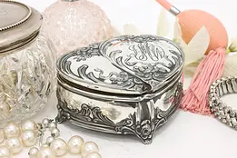 Victorian Antique Silverplate Heart Shape Jewelry Box #51184