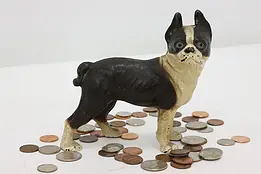 Cast Iron Antique Boston Terrier Dog Sculpture Coin Bank #50526