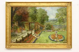 Cottage Garden Antique Original Oil Painting, Slater 35" #50986