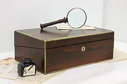 English Antique Rosewood Travel Lap Desk Secret Compartment #50636