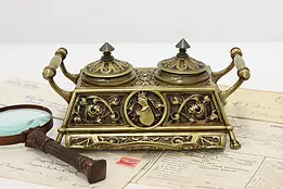 Renaissance Design Antique Brass Double Inkwell, Paw Feet #51135