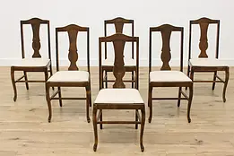 Set of 6 Antique Traditional Birch Dining Chairs, New Fabric #50975
