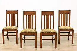 Set of 4 Craftsman Antique Mission Oak Dining Chairs, WI #50639