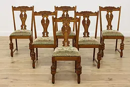 Set of 6 Antique Carved Tudor Oak Dining Chairs, Leopards #51489