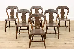 Set of 6 Antique Farmhouse Folk Art Painted Dining Chairs #51459