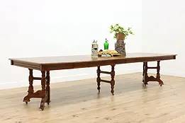 Victorian Eastlake Antique Square Oak Dining Table opens 12' #50646
