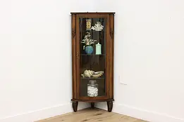 Victorian Antique Oak Curved Glass Corner Display Cabinet #51168
