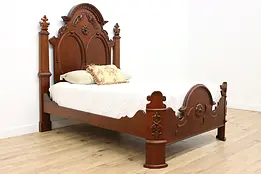 Queen Size Antique Carved Walnut Victorian Bed #50554