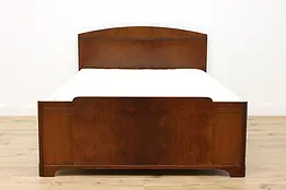 Art Deco Vintage Walnut & Burl Full Size Bed #51006