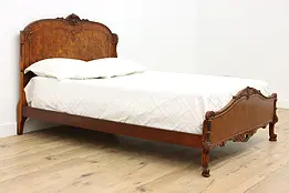 French Design Antique Carved Birch & Burl Full Size Bed #50452