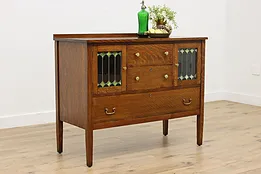 Arts & Crafts Mission Antique Sideboard Console Leaded Glass #51694