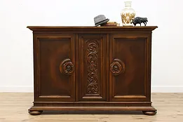 Renaissance Antique Carved Oak China, Sideboard Bar Cabinet #51344