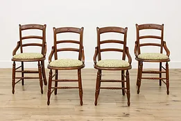 Set of 4 Victorian Antique Carved Walnut Dining Game Chairs #51443