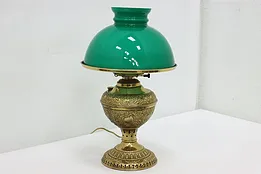 Victorian Antique Brass & Emerald Shade Desk Lamp, Rayo #49403